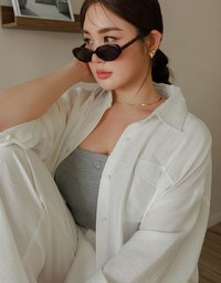 Cooling Fabric Lightweight Oversized Blouse with Pocket Detail
