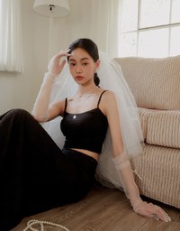 AIR SPACE Logo Embroidered Ribbed Spaghetti Strap Cami Padded Top
