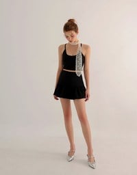 U Neck Sculpting Spaghetti Strap Cami Padded Top with Cross Strap Back Detail