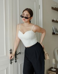 V Neck Sculpting Spaghetti Strap Cami Padded Top with Clean Back Design