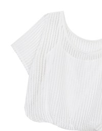Faux 2 Piece Layered Mesh Short Sleeve Top with Soft Knit Texture