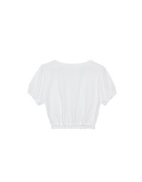Textured Puff Sleeve V Neck Cropped Top with Ruched Hem
