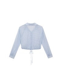Sheer Gingham Bubble Long Sleeve Blouse with Drawstring Hem
