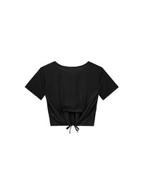 Cooling Fabric Open Back Ribbon Tie Crop Top