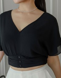 V Neck Ruched Waist Wrap Back Short Sleeve Top