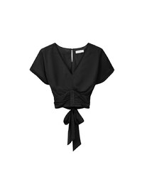 V Neck Ruched Waist Wrap Back Short Sleeve Top