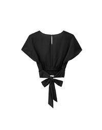V Neck Ruched Waist Wrap Back Short Sleeve Top