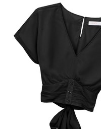 V Neck Ruched Waist Wrap Back Short Sleeve Top