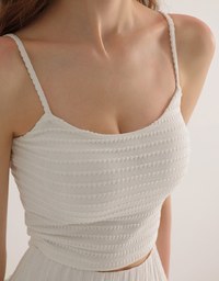 Stretchy Wavy Texture Ribbed Knit Spaghetti Strap Cropped Camisole Padded Top