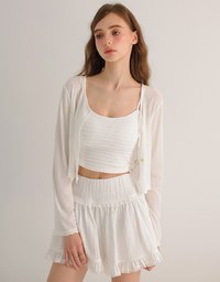 Stretchy Wavy Texture Ribbed Knit Spaghetti Strap Cropped Camisole Padded Top