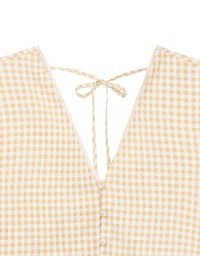 V Neck Gingham Crop Blouse with Puff Sleeves and Smocked Waistband