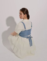 Jeans Denim Crop Vest  Top with Adjustable Straps and Back Tie Detail