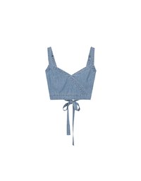 Jeans Denim Crop Vest  Top with Adjustable Straps and Back Tie Detail