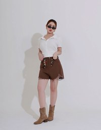 Ruched Waistband Puff Sleeve Shirt