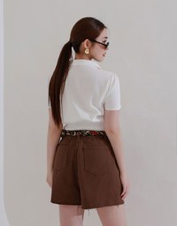 Ruched Waistband Puff Sleeve Shirt
