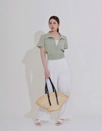 Ruched Waistband Puff Sleeve Shirt