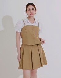 Faux 2 Piece Puff Sleeve Shirt with Buttoned Camisole Overlay