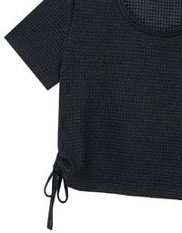 Waffle Knit Side Drawstring Short Sleeve Top