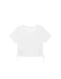 Waffle Knit Side Drawstring Short Sleeve Top