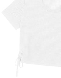 Waffle Knit Side Drawstring Short Sleeve Top