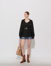 Wavy Textured Oversized Sheer Shirt with AIR SPACE Logo Embroidered