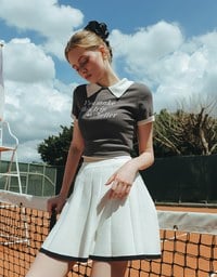 【Lyra & Toby】Embroidery Graphic Slogan Cropped Tee