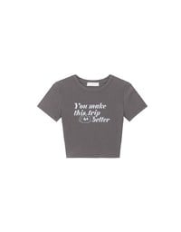 【Lyra & Toby】Embroidery Graphic Slogan Cropped Tee