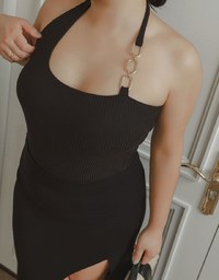 AIRY HOURGLASS Cooling Front Asymmetric Slit Maxi Skirt with Back Pockets