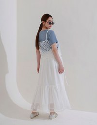 Mesh Overlay Flowy Hem Tiered Maxi Skirt
