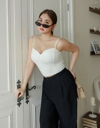 Cooling Fabric Lighweight High Waist Wide Leg Pants with Pleated Front Detail