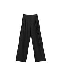 Cooling Fabric Lighweight High Waist Wide Leg Pants with Pleated Front Detail