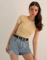 High Waist Distressed Frayed Hem Jeans Denim Shorts (with Belt)