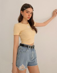 High Waist Distressed Frayed Hem Jeans Denim Shorts (with Belt)