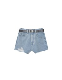 High Waist Distressed Frayed Hem Jeans Denim Shorts (with Belt)