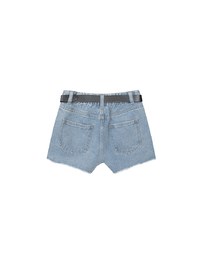High Waist Distressed Frayed Hem Jeans Denim Shorts (with Belt)