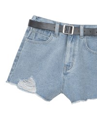 High Waist Distressed Frayed Hem Jeans Denim Shorts (with Belt)