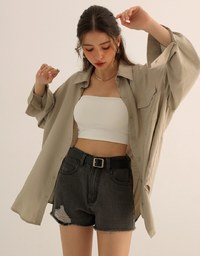 High Waist Distressed Frayed Hem Jeans Denim Shorts (with Belt)