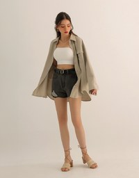 High Waist Distressed Frayed Hem Jeans Denim Shorts (with Belt)