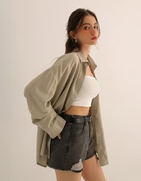 High Waist Distressed Frayed Hem Jeans Denim Shorts (with Belt)