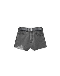 High Waist Distressed Frayed Hem Jeans Denim Shorts (with Belt)