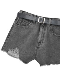 High Waist Distressed Frayed Hem Jeans Denim Shorts (with Belt)
