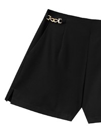 High Waist Chain Accent Pleated Tailored Shorts