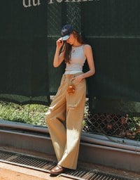 【Lyra & Toby】Distressed Drawstring Wide Leg Casual Pants