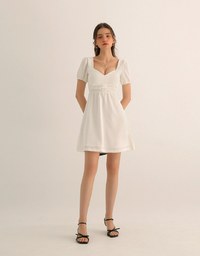 Ruched Front Puff Sleeve Mini Dress with Back Cut out Detail