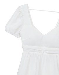 Ruched Front Puff Sleeve Mini Dress with Back Cut out Detail