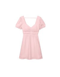 Ruched Front Puff Sleeve Mini Dress with Back Cut out Detail