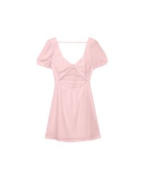 Ruched Front Puff Sleeve Mini Dress with Back Cut out Detail