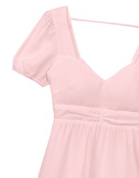 Ruched Front Puff Sleeve Mini Dress with Back Cut out Detail