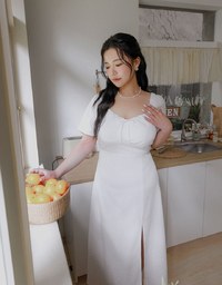 Maxi Dress with Side Slit and Bow Detail at Neckline