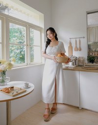 Maxi Dress with Side Slit and Bow Detail at Neckline